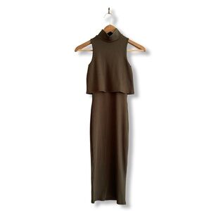 Boohoo Olive Ribbed Midi Dress 0P